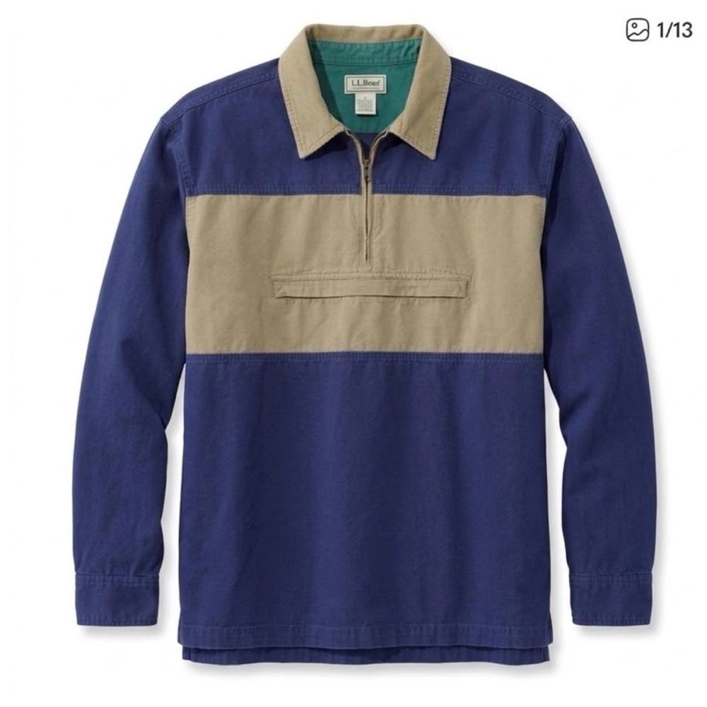 L.L. Bean Vintage V812 Long Sleeve Polo Shirt Men L Oversized Sporty Navy